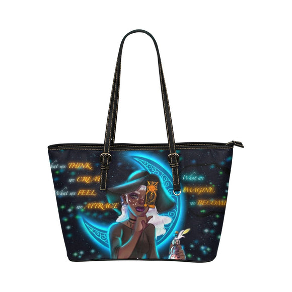 What we Imagine we can Become leather tote Leather Tote Bag (Model 1651) (Big) - Our Wings of Gold