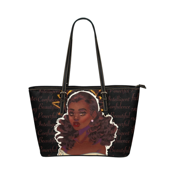 Beautiful, Powerful, Perfect large leather tote Leather Tote Bag (Model 1651) (Big) - Our Wings of Gold